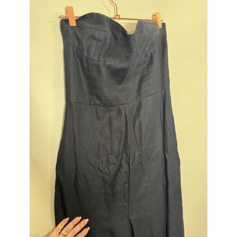 Reformation Black Linen Strapless Bustier Midi Dress with Front Slit - Picture 6 of 10